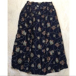 Vintage Sailor Nautical Anchor Pleated Midi Skirt